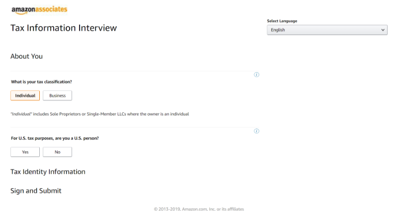 amazon associates tax info