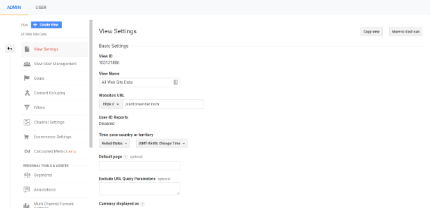 google analytics admin copy view