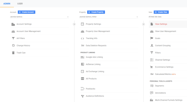 google analytics admin view settings