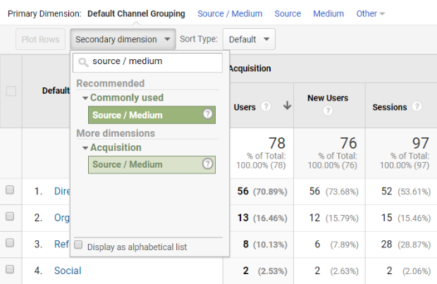 google analytics secondary dimension source medium