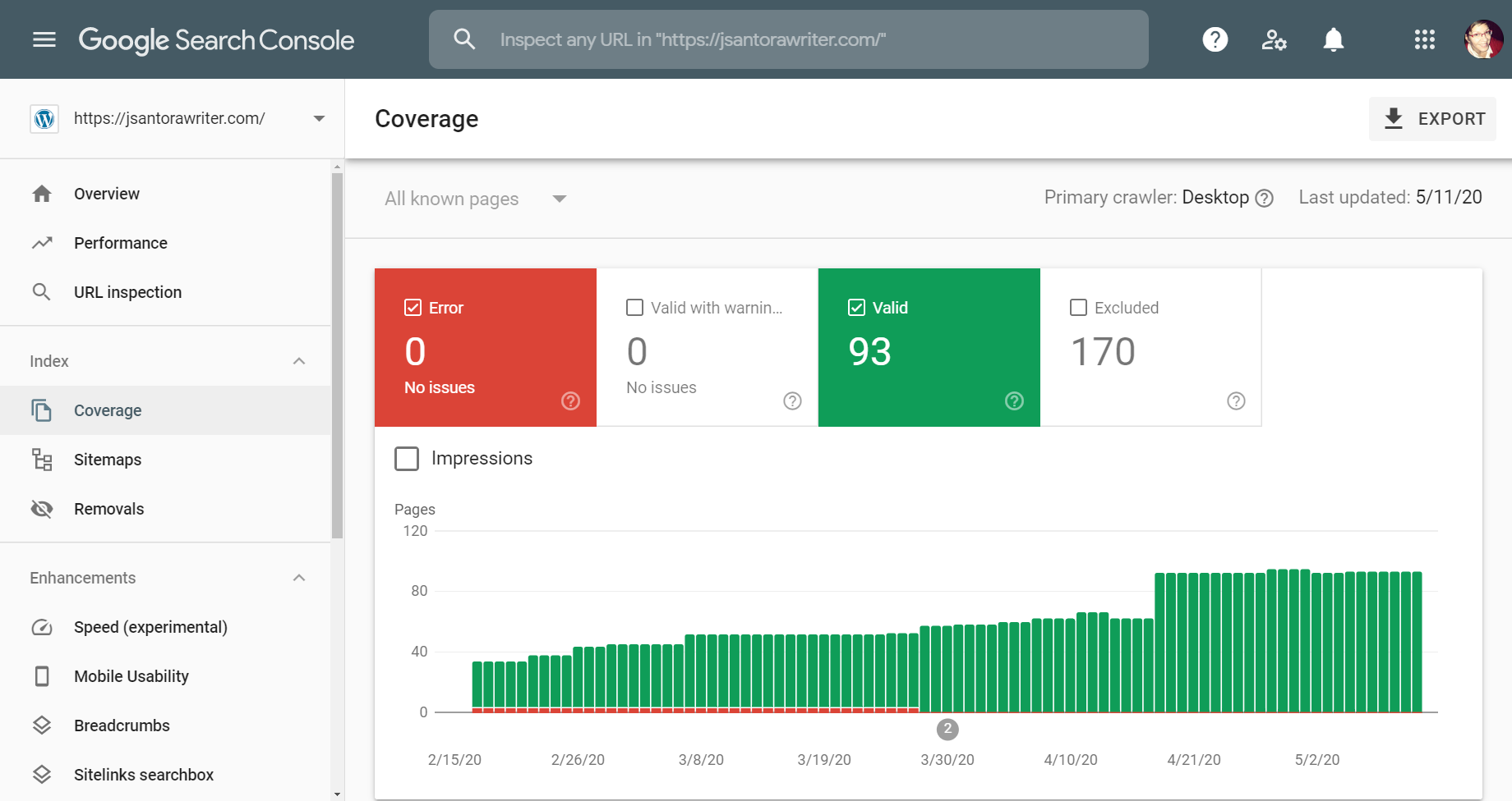 google search console coverage