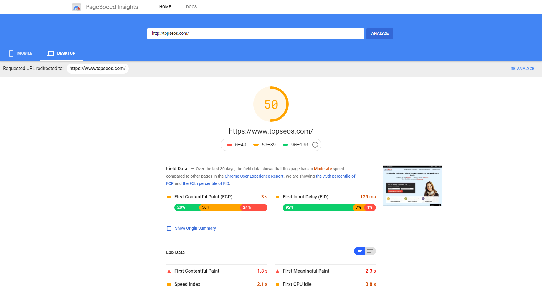 pagespeed insights report