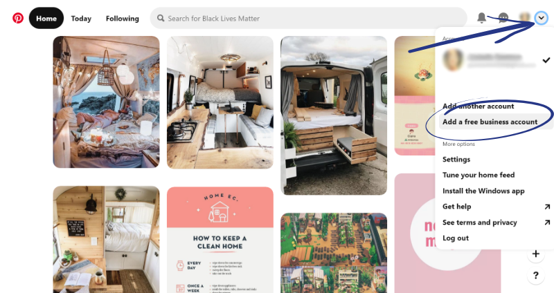 add a free business account to pinterest