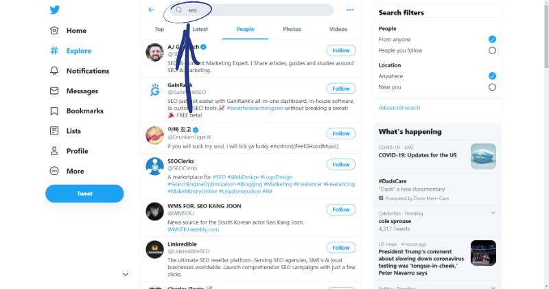 how to search for keywords on twitter