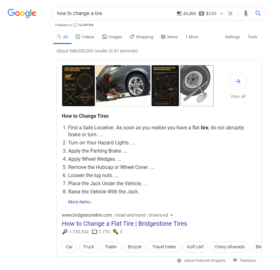 search intent featured snippet