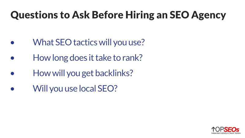 questions to ask a potential seo agency