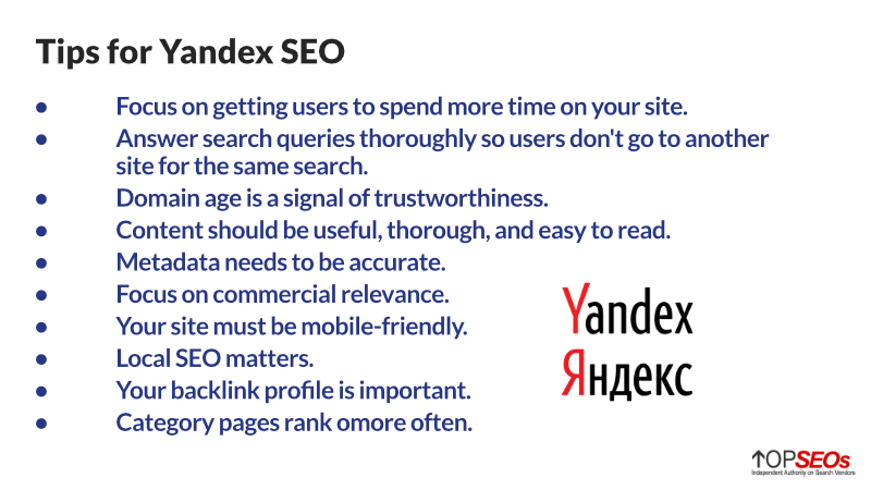 tips for yandex seo in russia