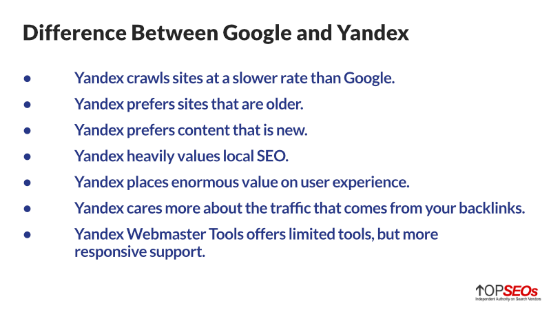 differences between yandex and google